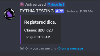 An example of listing dice before the revamp.