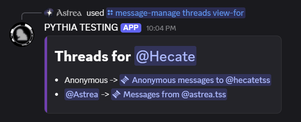 An example of viewing threads for a user.
